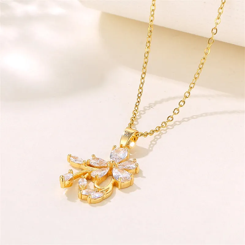 Natural Flower Stainless Steel Electroplating Necklaces