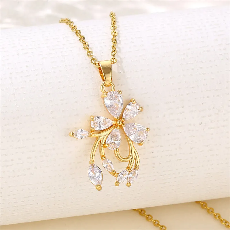 Natural Flower Stainless Steel Electroplating Necklaces
