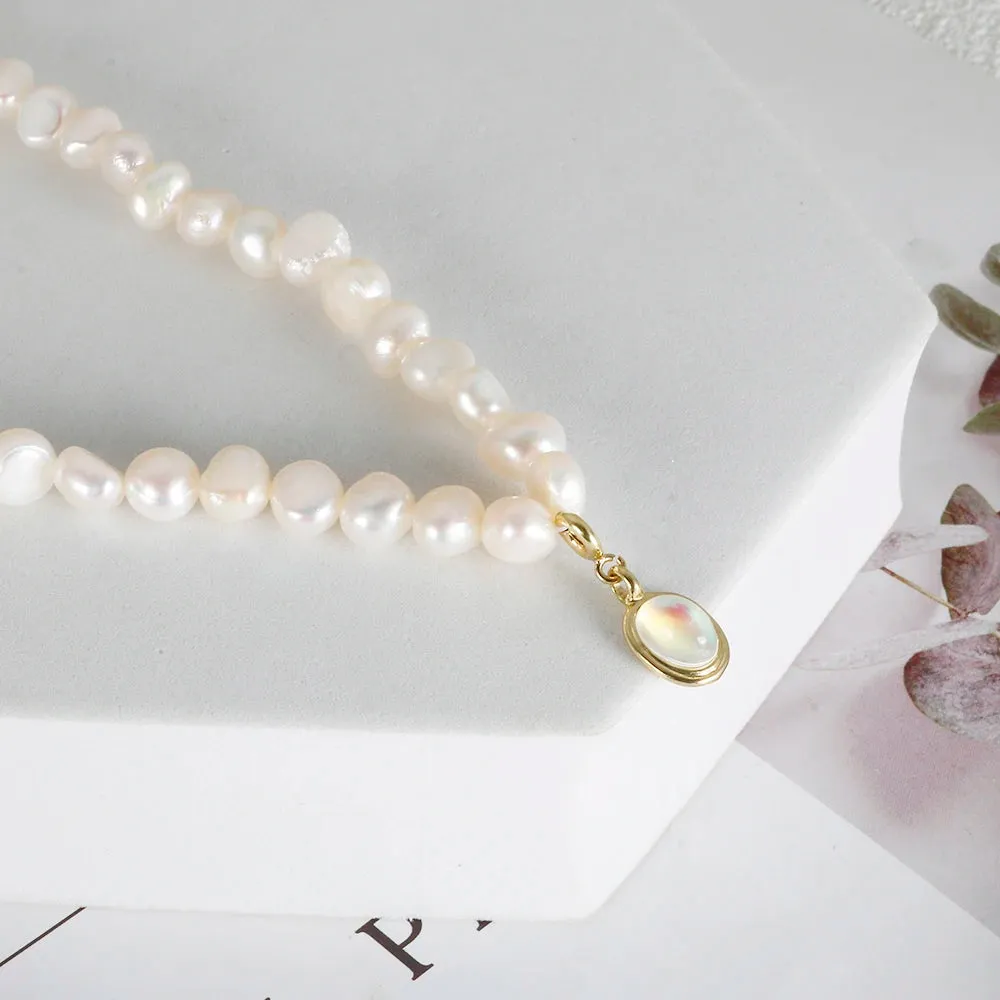 Natural Freshwater Pearl Necklace Moonlight Stone Clavicle Pendant