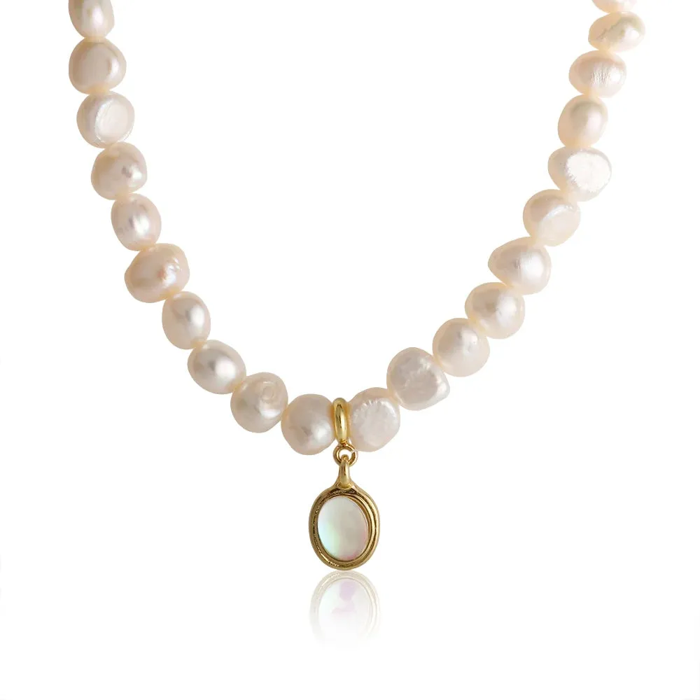 Natural Freshwater Pearl Necklace Moonlight Stone Clavicle Pendant