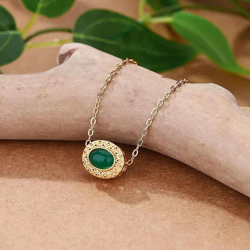 Natural Green Chalcedony Oval Necklace Pendant