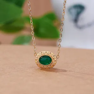 Natural Green Chalcedony Oval Necklace Pendant
