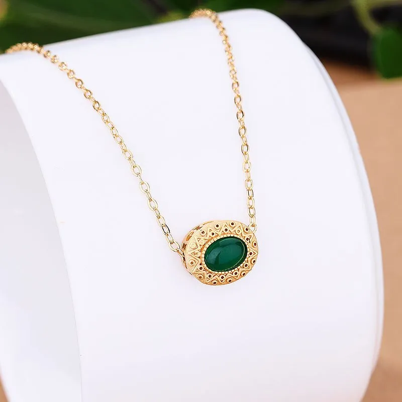 Natural Green Chalcedony Oval Necklace Pendant
