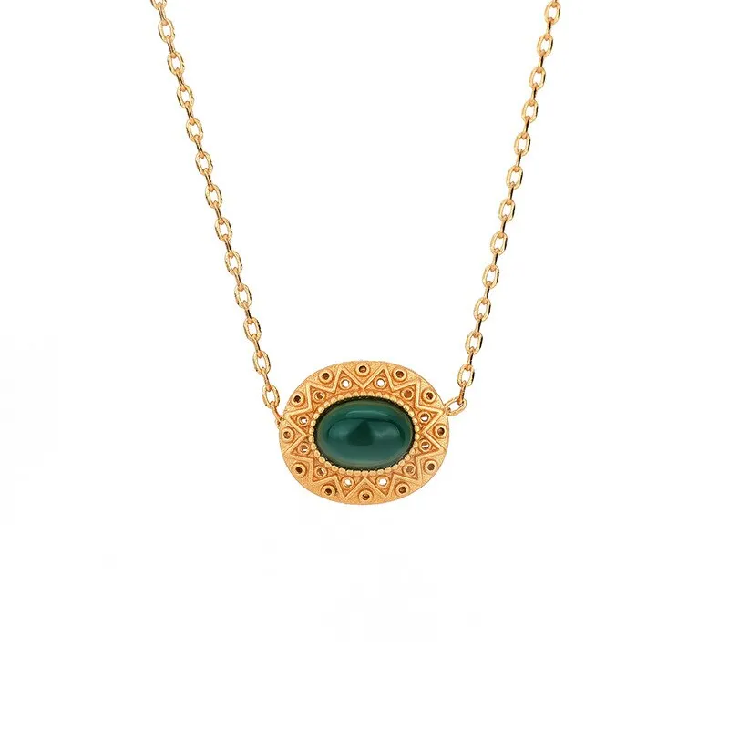 Natural Green Chalcedony Oval Necklace Pendant