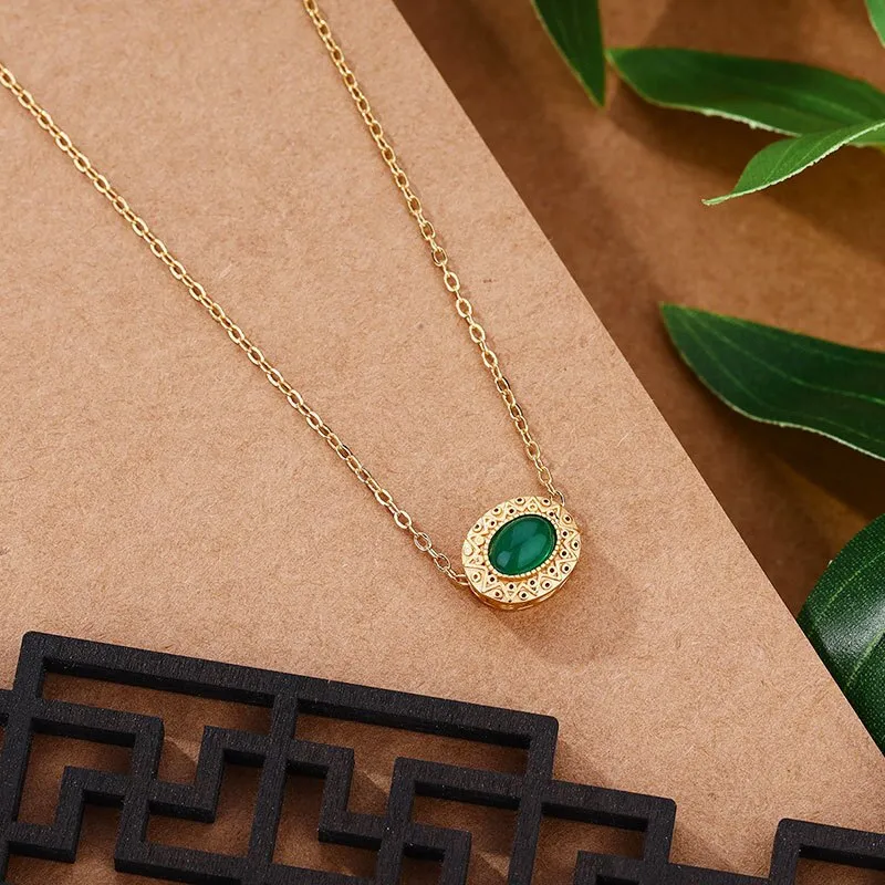 Natural Green Chalcedony Oval Necklace Pendant
