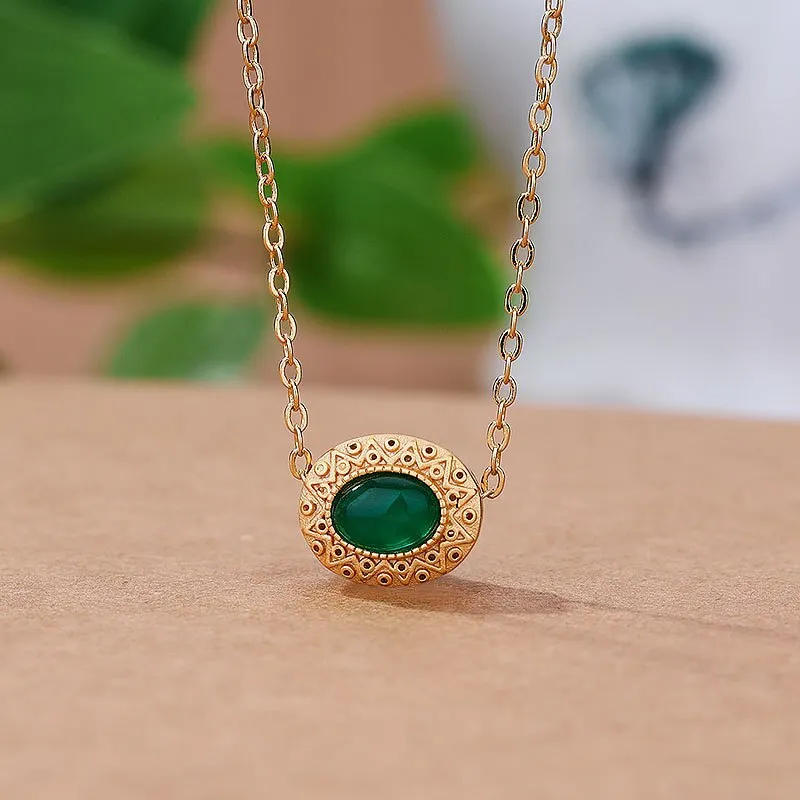 Natural Green Chalcedony Oval Necklace Pendant