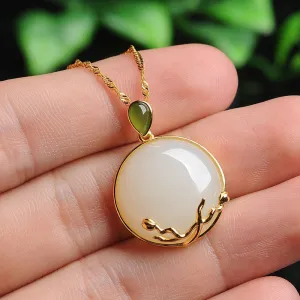 Natural Hetian Chalcedony Pendant Southern Red Tourmaline Necklace