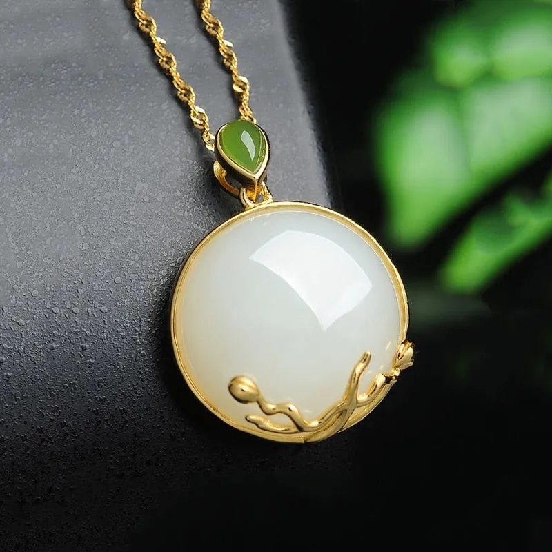 Natural Hetian Chalcedony Pendant Southern Red Tourmaline Necklace