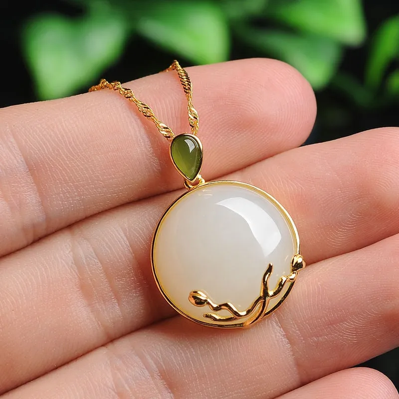 Natural Hetian Chalcedony Pendant Southern Red Tourmaline Necklace