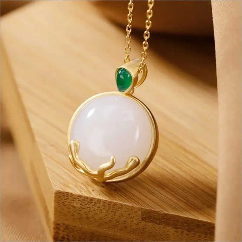 Natural Hetian Chalcedony Pendant Southern Red Tourmaline Necklace