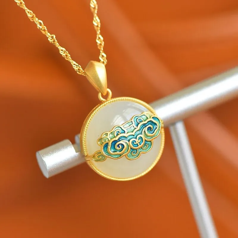 Natural Hetian jade white jade round necklaces