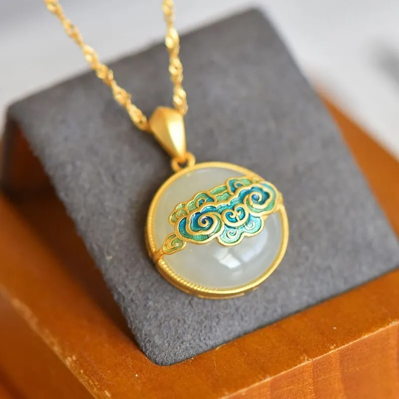 Natural Hetian jade white jade round necklaces