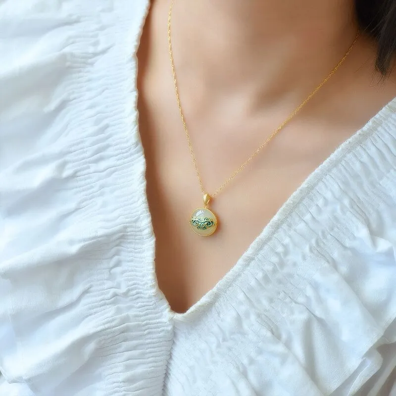 Natural Hetian jade white jade round necklaces