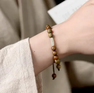 Natural Hetian Jade with Green Sandalwood Wrist Mala Bracelet