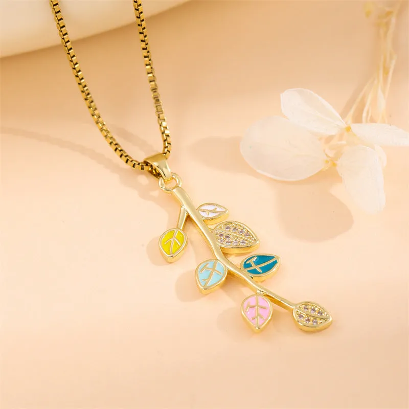 Natural Leaf Stainless Steel Electroplating Necklaces