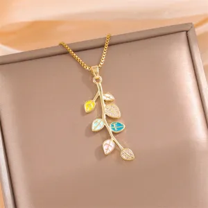Natural Leaf Stainless Steel Electroplating Necklaces