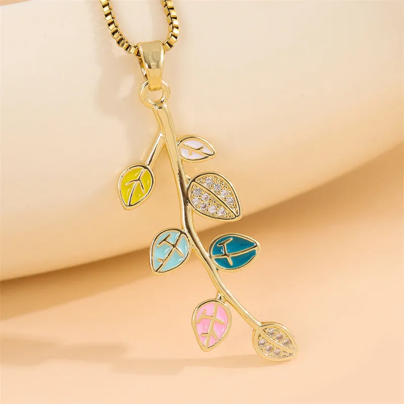 Natural Leaf Stainless Steel Electroplating Necklaces