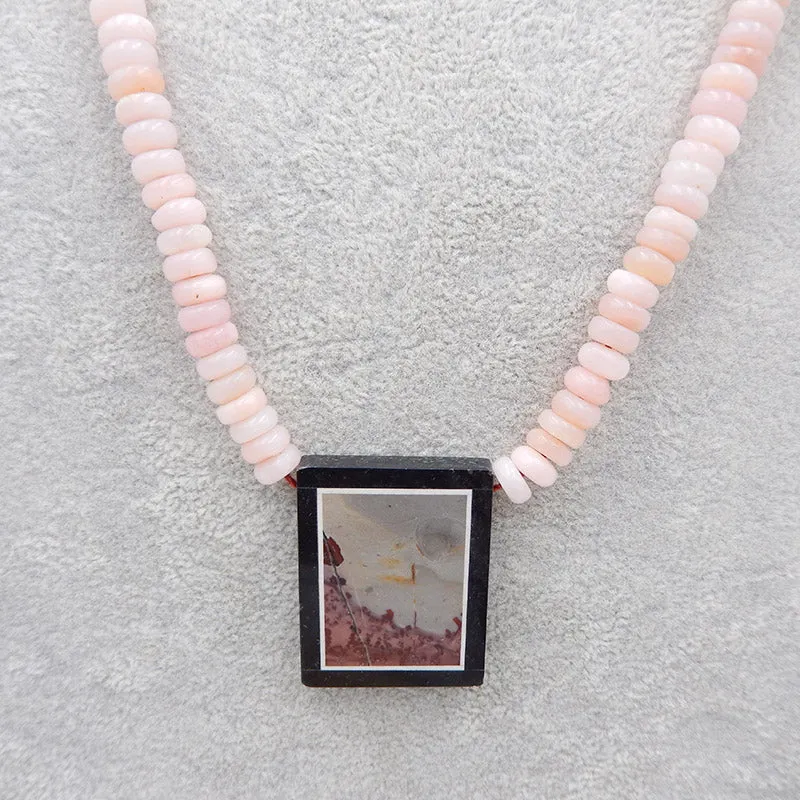 Natural Multi-Color Picasso Jasper,Obsidian,Howlite Glued Pendant Gemstone Necklaces, Pink Opal Gemstone Necklaces