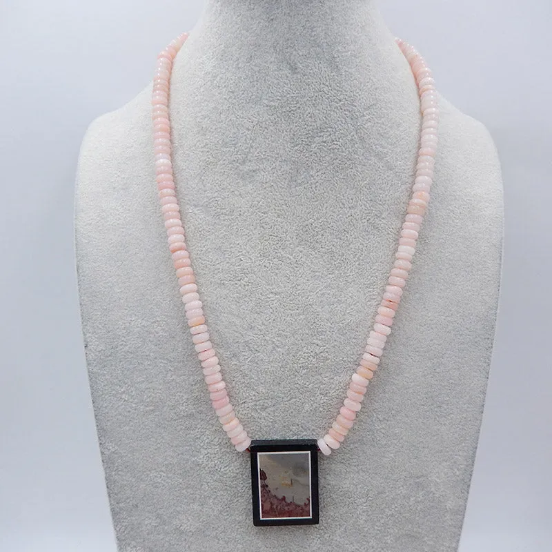 Natural Multi-Color Picasso Jasper,Obsidian,Howlite Glued Pendant Gemstone Necklaces, Pink Opal Gemstone Necklaces