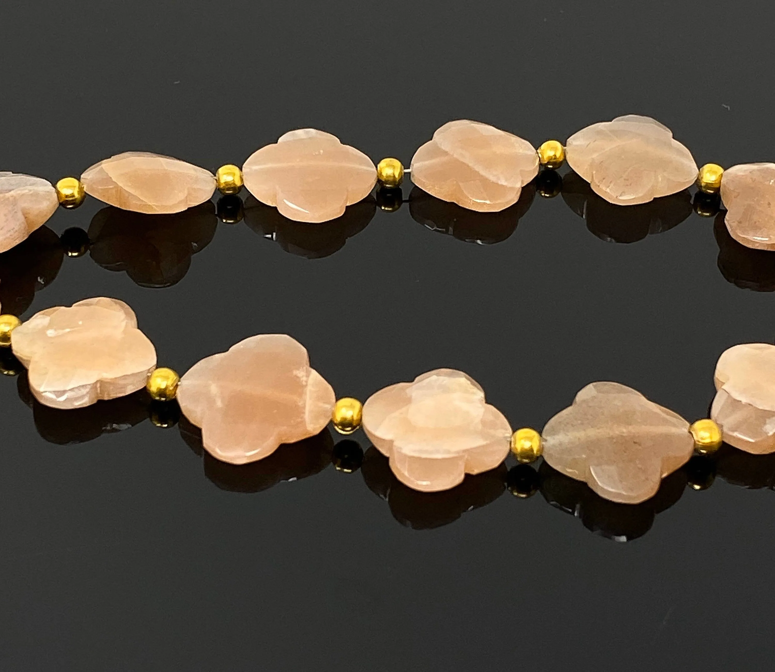 Natural Peach Moonstone Beads - Flower Shape , Gemstone Beads, Jewelry Supplies for Jewelry Making, Wholesale Beads, Bulk Beads , 8" Strand