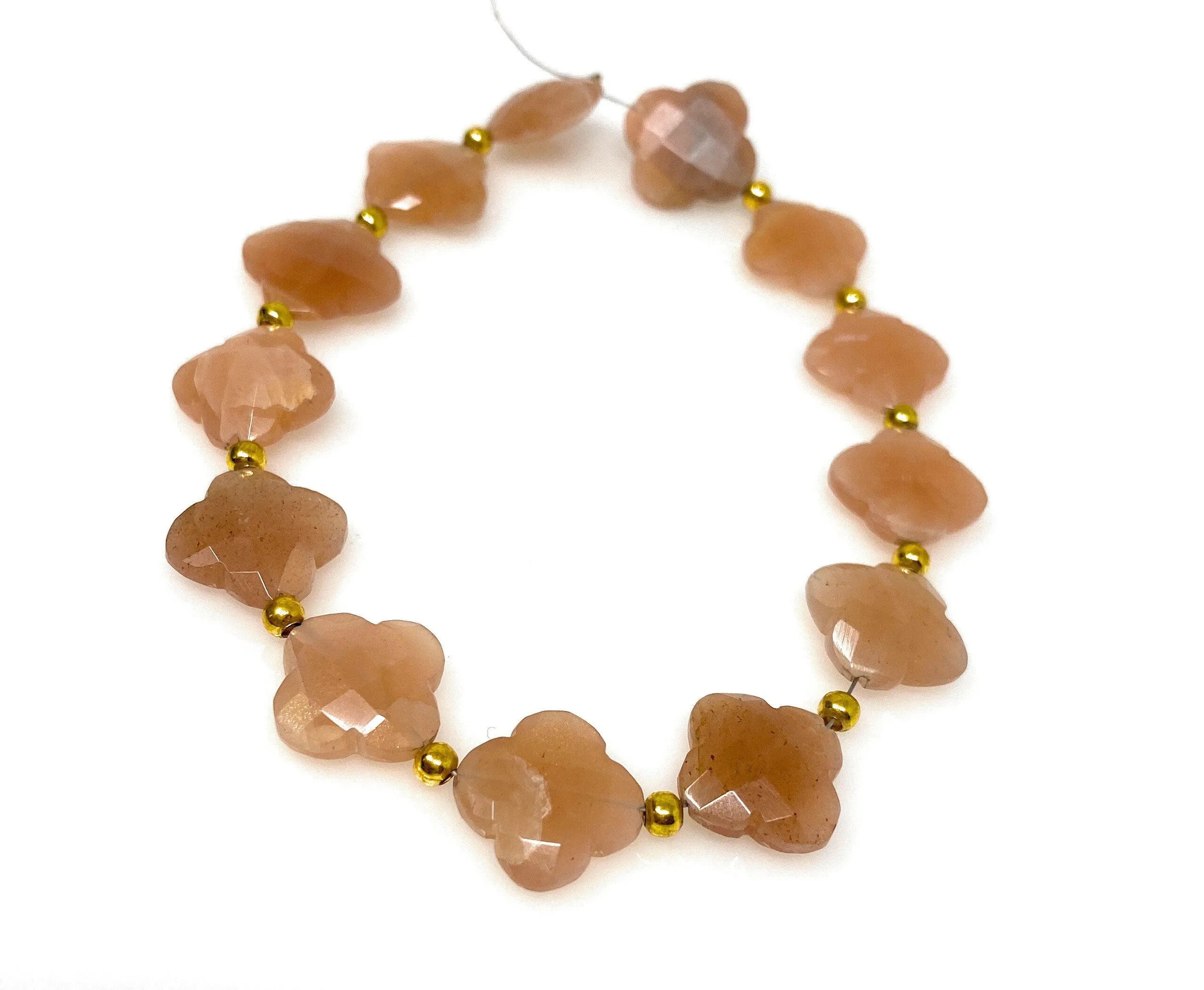 Natural Peach Moonstone Beads - Flower Shape , Gemstone Beads, Jewelry Supplies for Jewelry Making, Wholesale Beads, Bulk Beads , 8" Strand