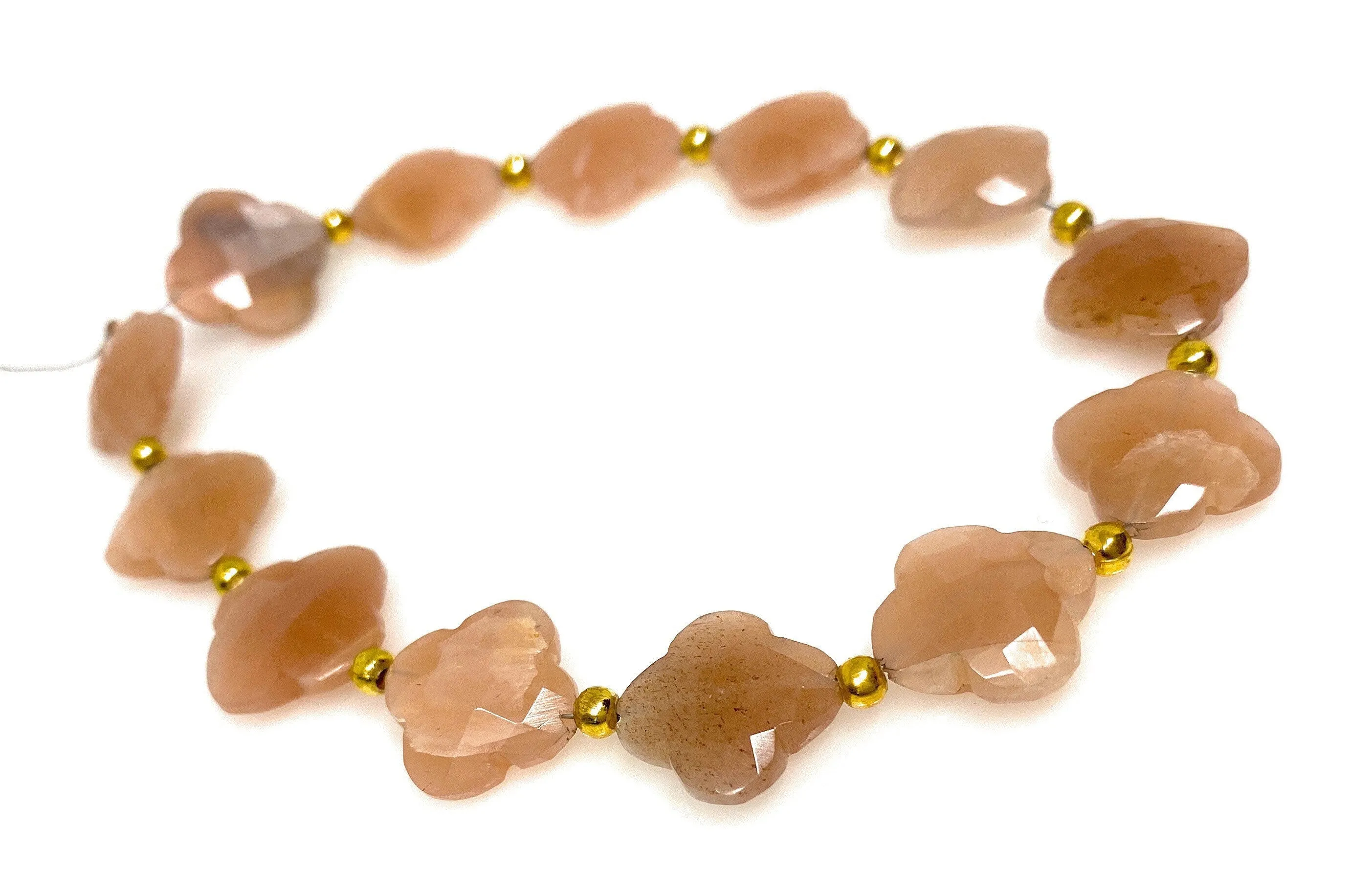 Natural Peach Moonstone Beads - Flower Shape , Gemstone Beads, Jewelry Supplies for Jewelry Making, Wholesale Beads, Bulk Beads , 8" Strand