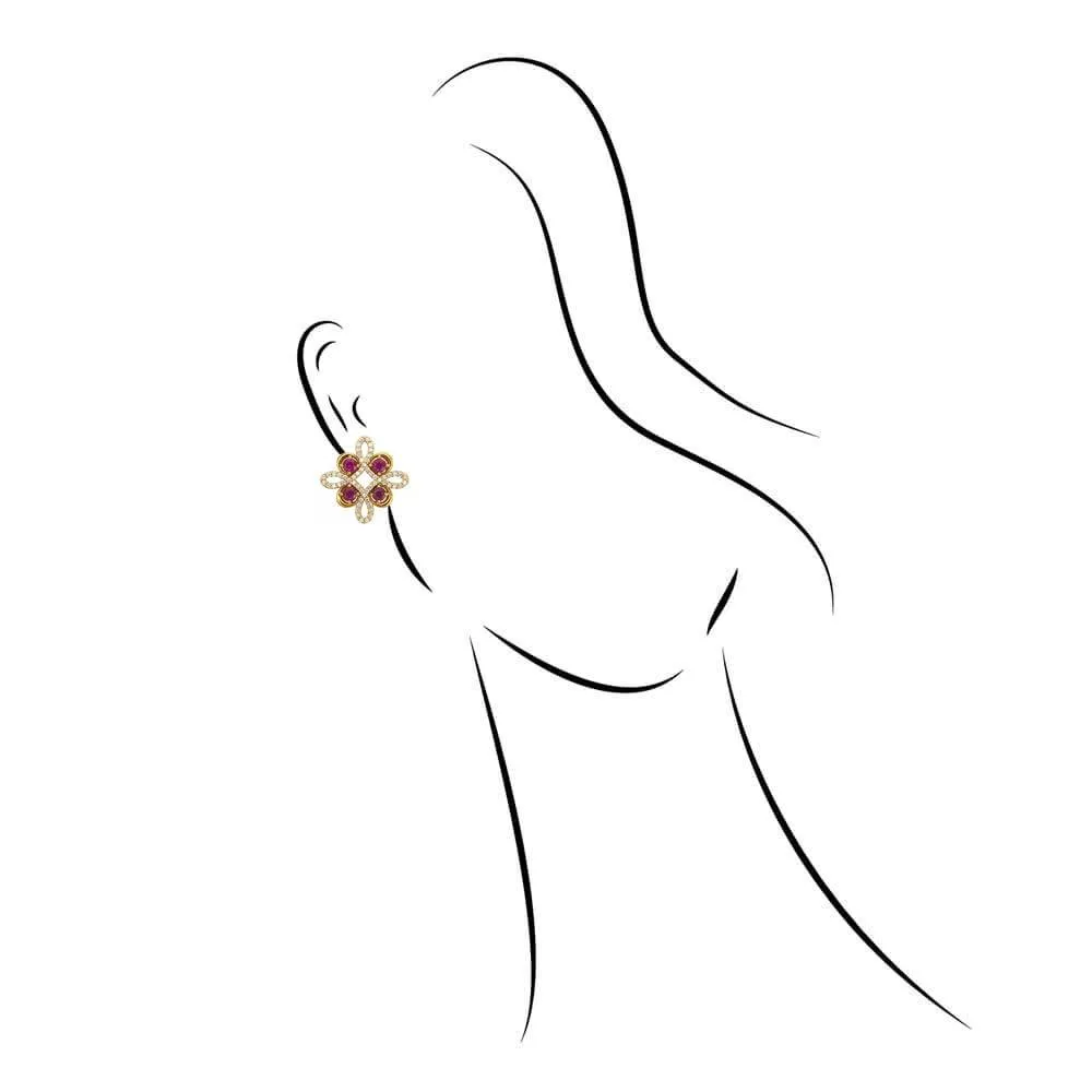Natural Ruby & Natural Diamond Vintage Style Stud Earrings