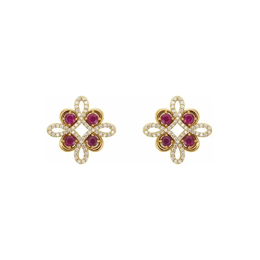 Natural Ruby & Natural Diamond Vintage Style Stud Earrings