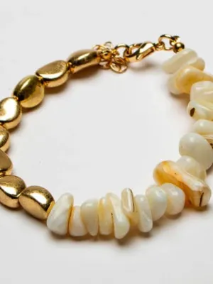 Natural Stone and Metallic Bead Bracelet