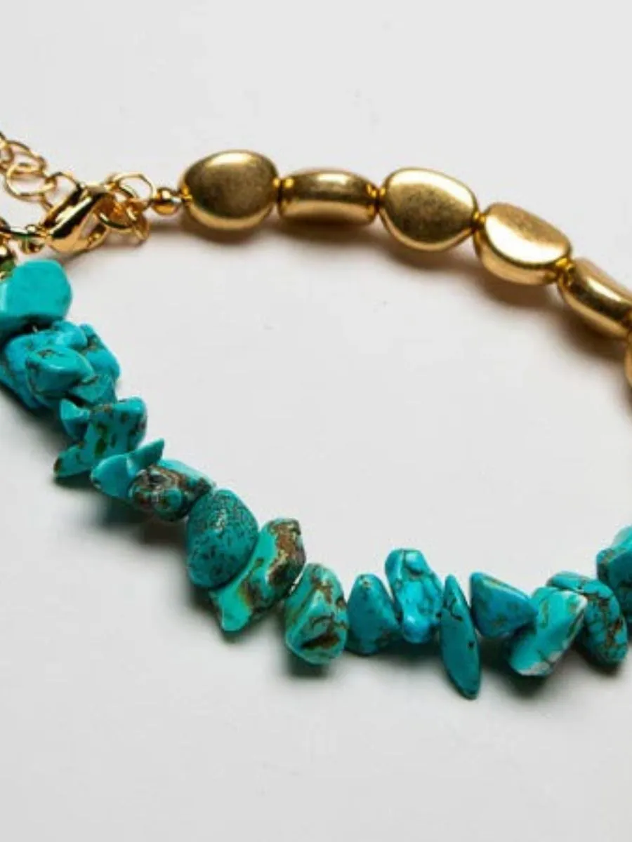 Natural Stone and Metallic Bead Bracelet