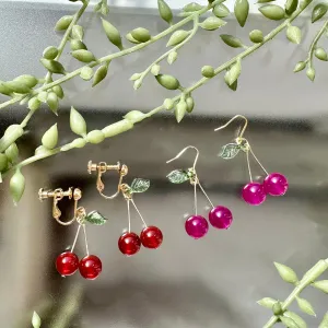 Natural Stone Cherry Pierced earrings and Clip-on earrings