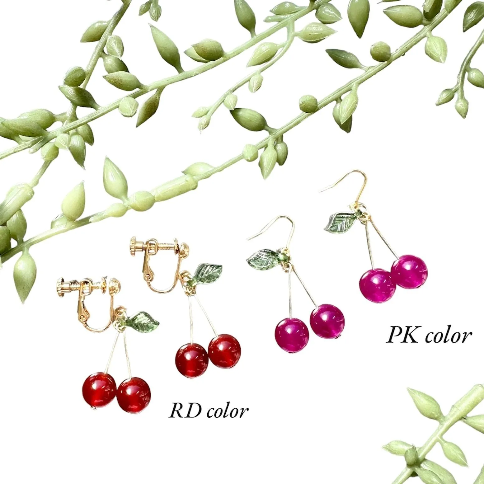 Natural Stone Cherry Pierced earrings and Clip-on earrings