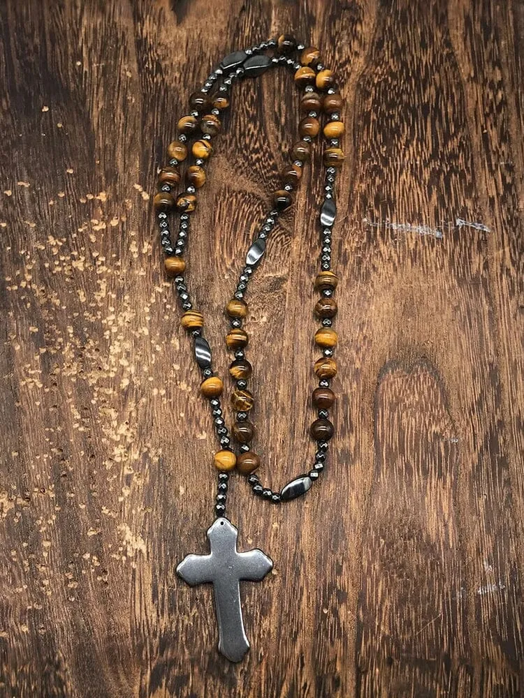 Natural Stone Cross Pendant Necklace