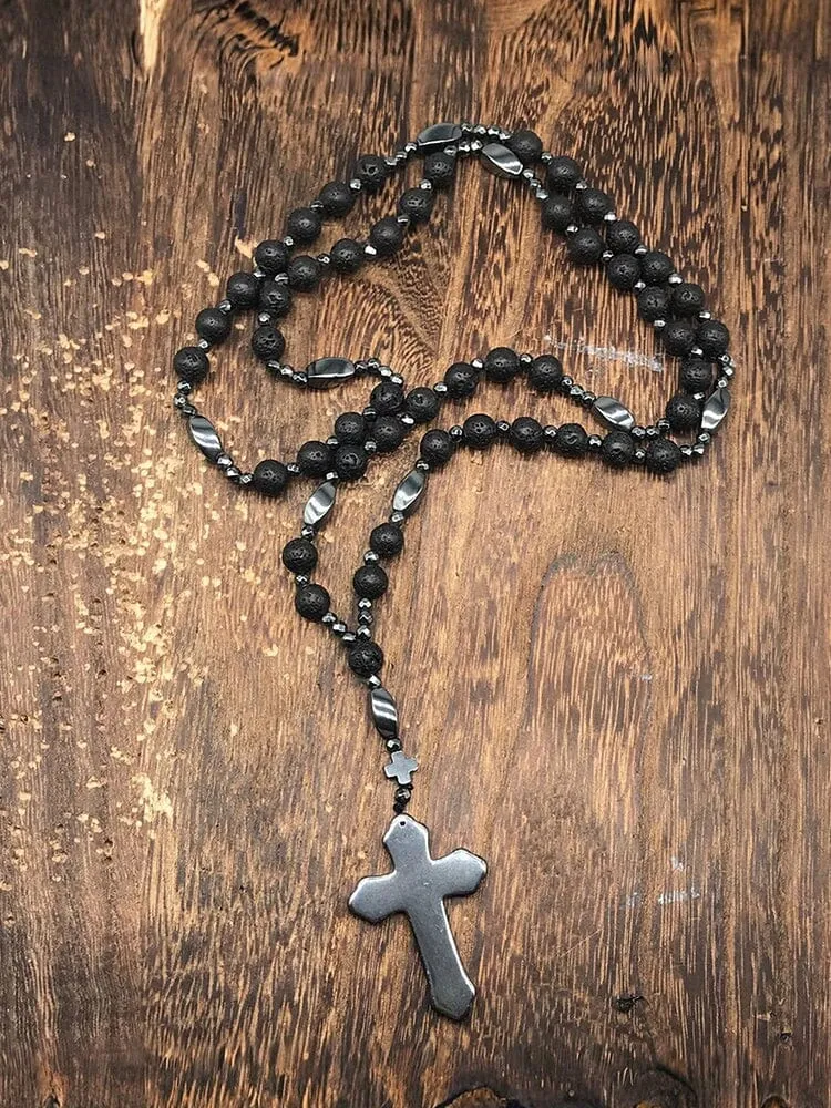 Natural Stone Cross Pendant Necklace