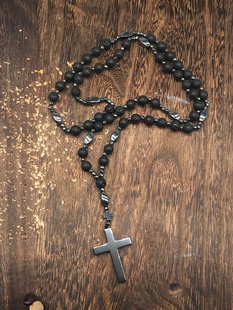 Natural Stone Cross Pendant Necklace