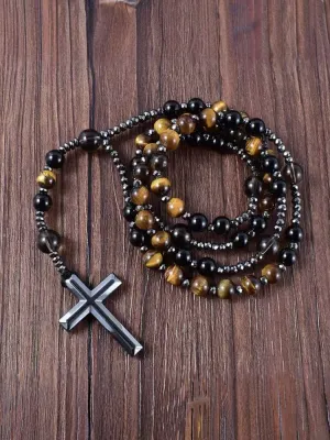 Natural Stone Cross Pendant Necklace