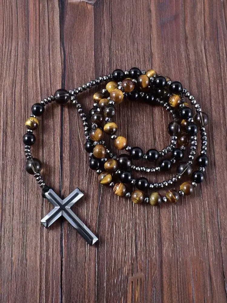 Natural Stone Cross Pendant Necklace