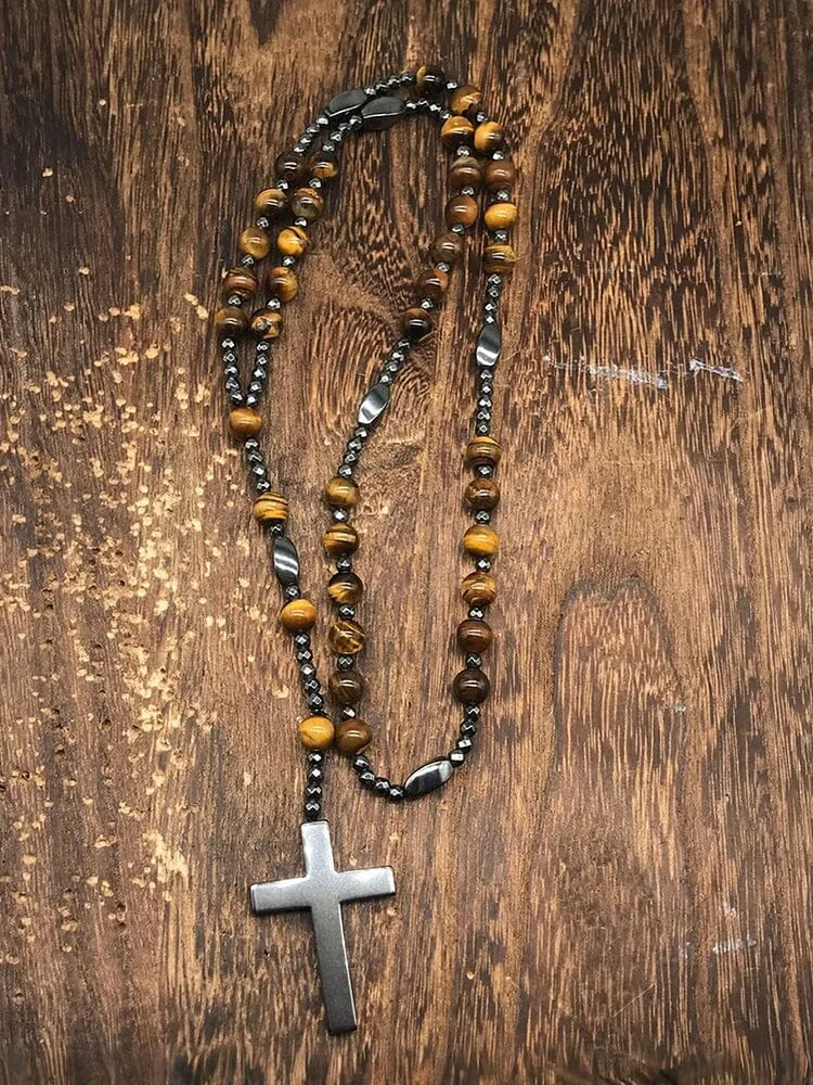 Natural Stone Cross Pendant Necklace