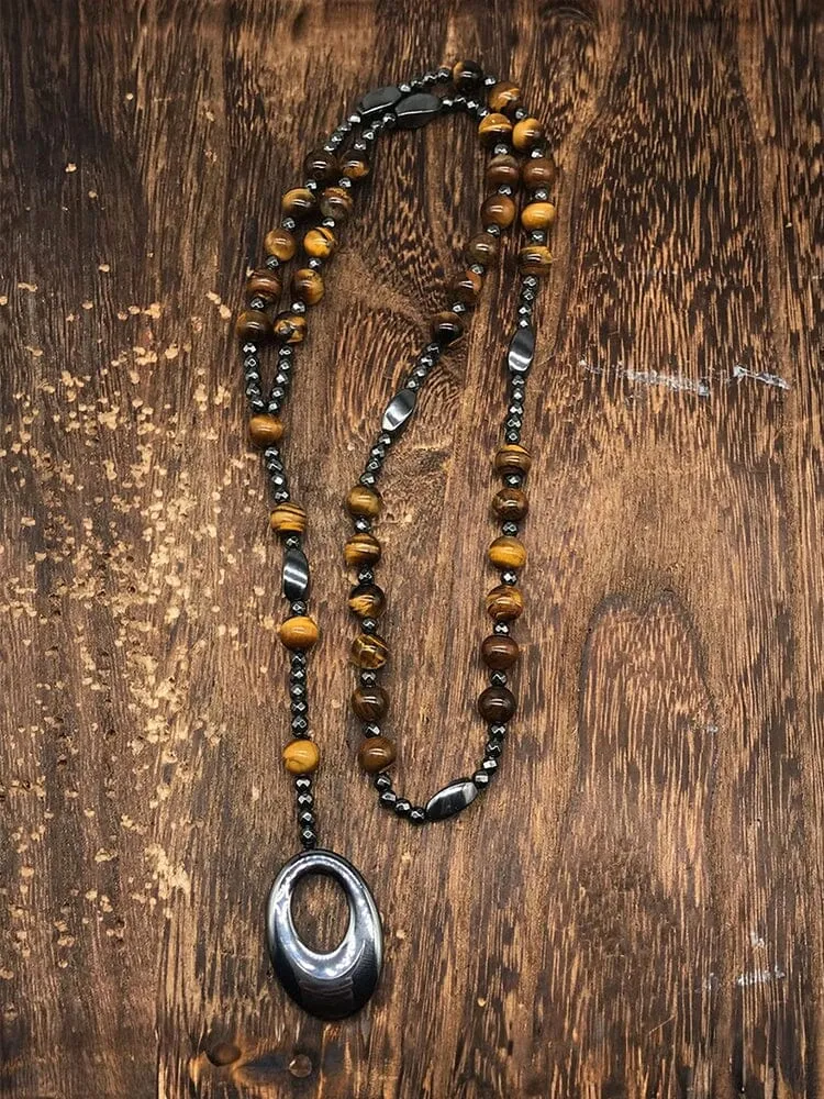 Natural Stone Cross Pendant Necklace