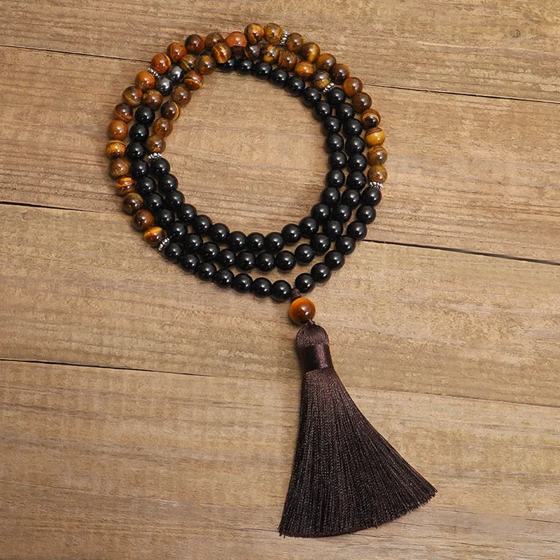 Natural stone necklace tiger eye 8mm bead, japamala 108 necklace