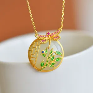 Natural white jade round pendant