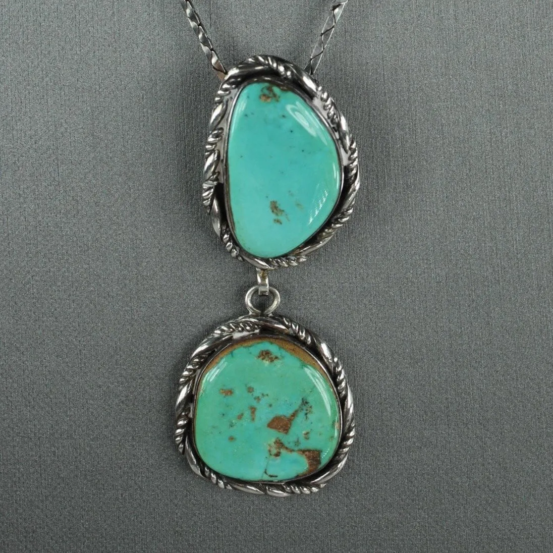 Navajo Turquoise Double Silver Pendant