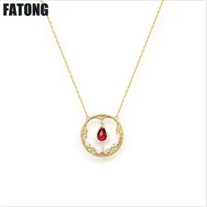New original natural drop-shaped gemstone necklace women 925 sterling silver lace jewelry J055