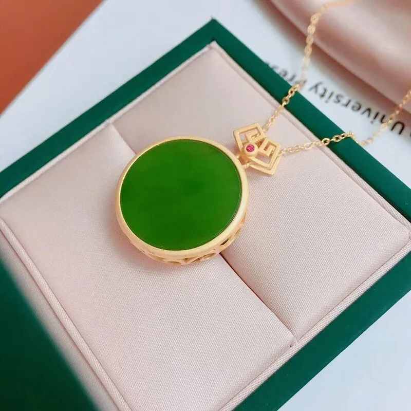 New silver inlaid natural Hetian jasper Chalcedony pendant