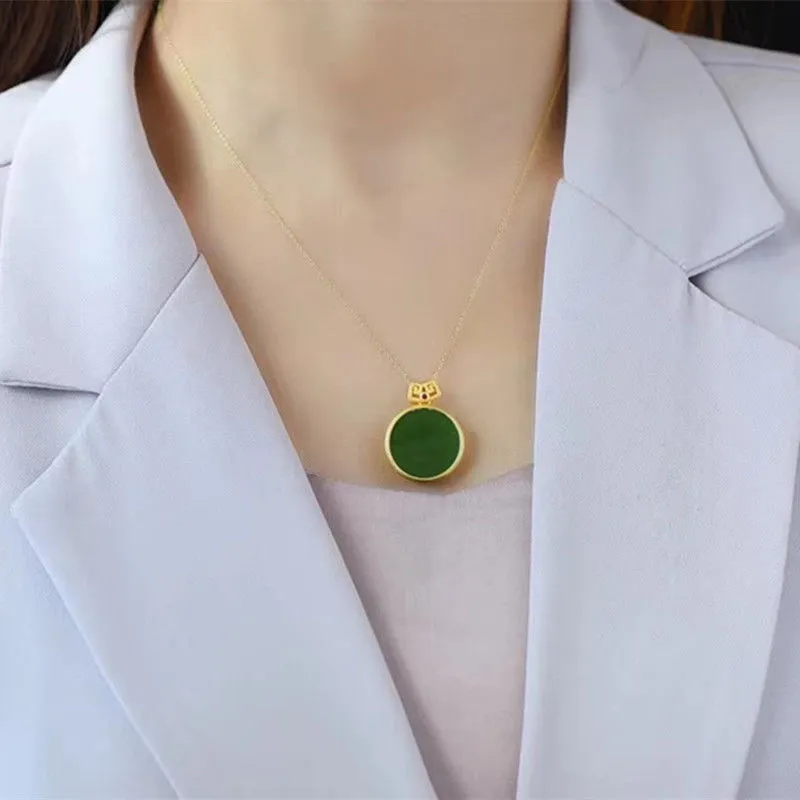 New silver inlaid natural Hetian jasper Chalcedony pendant