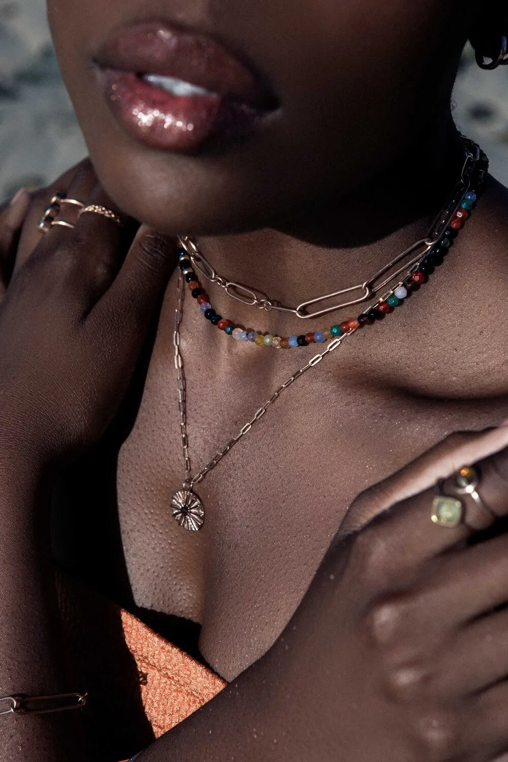 Nzuri Necklace in African Agate Beads and Gold