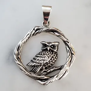 Owl Amulet .925 Sterling Silver Charm Pendant