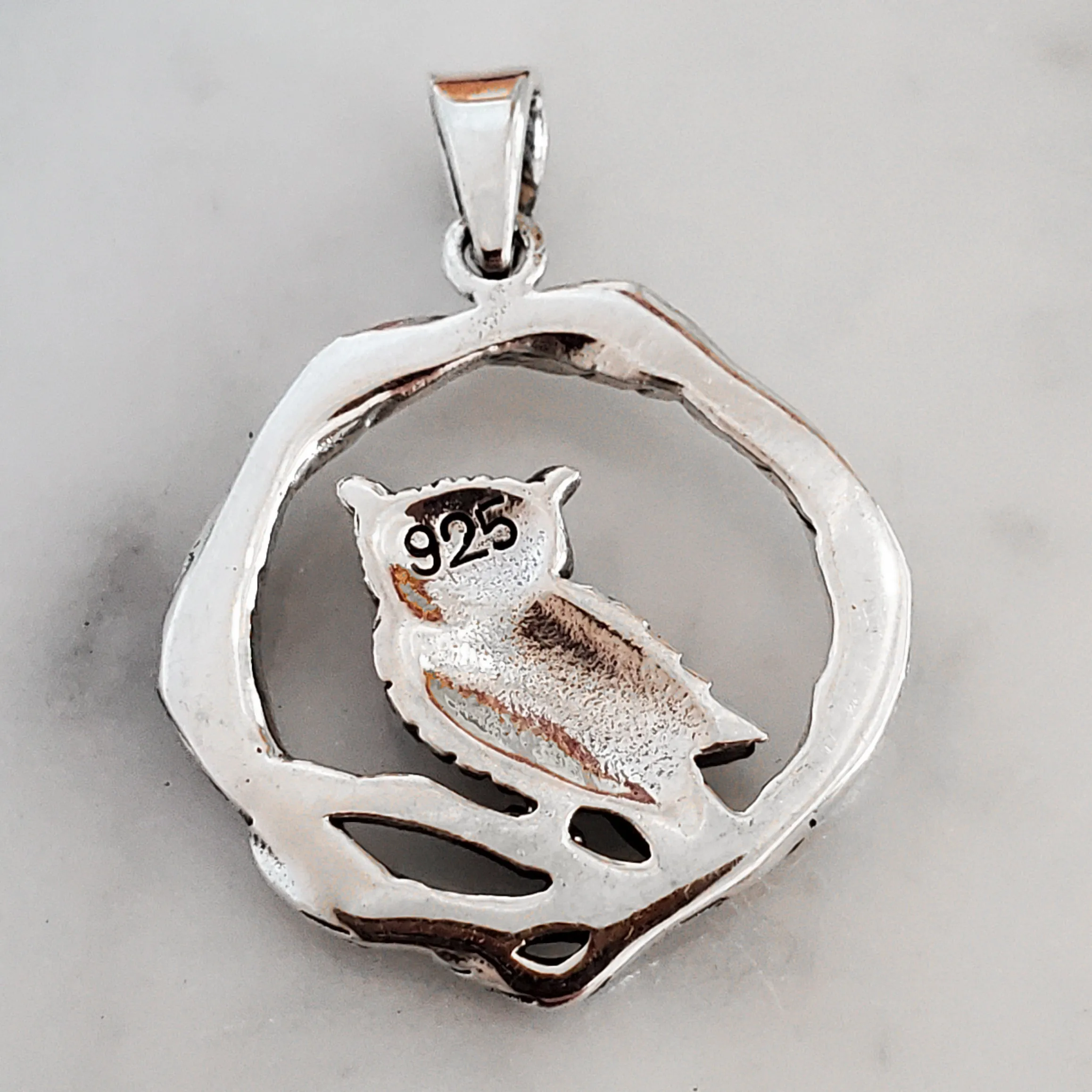 Owl Amulet .925 Sterling Silver Charm Pendant