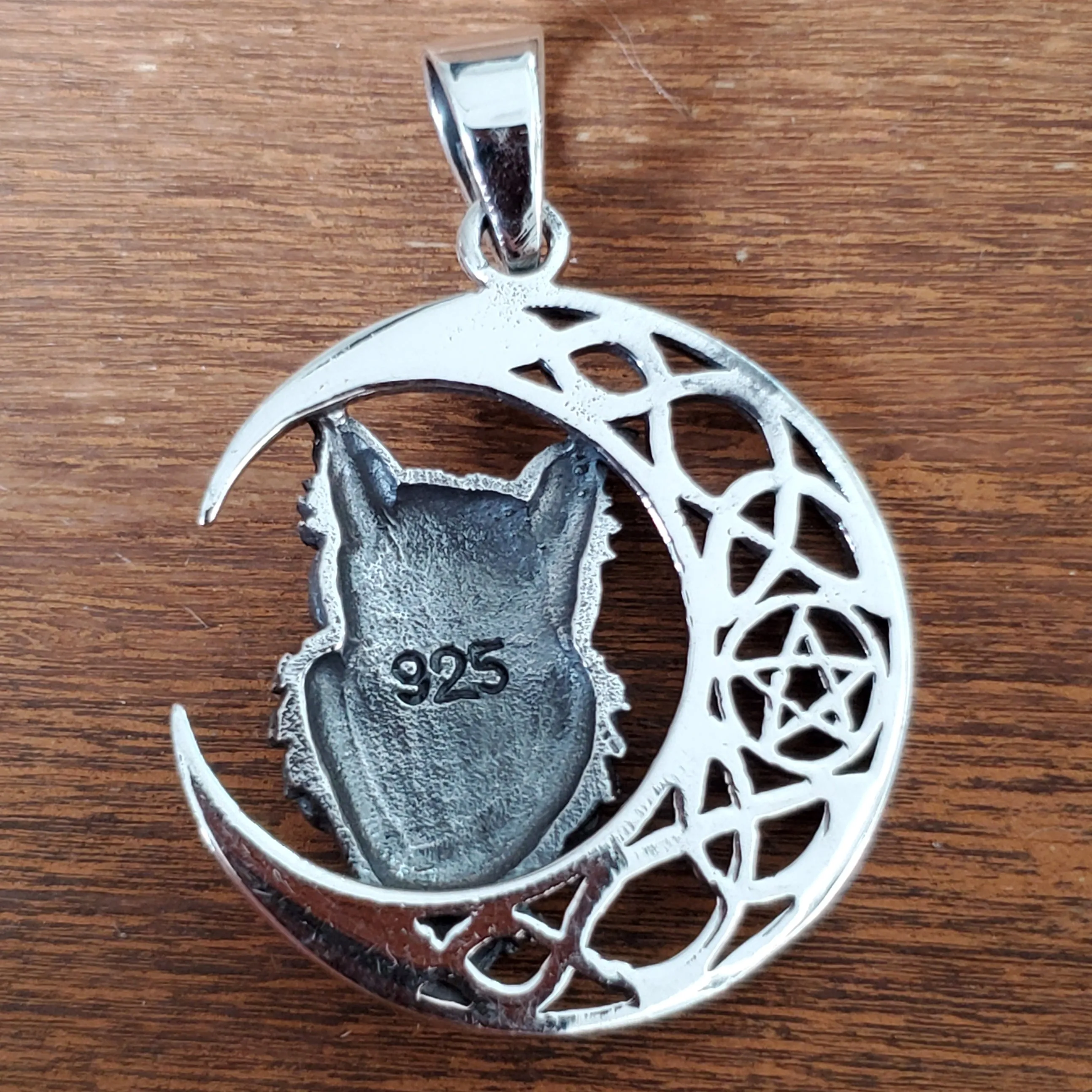 Owl on Celtic Moon Amulet .925 Sterling Silver Charm Pendant