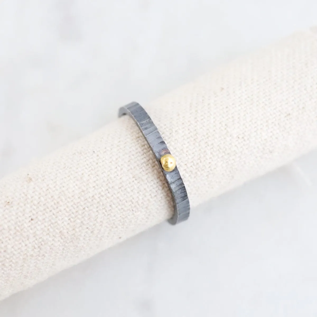 Oxidized Sterling Silver Textured with Gold Ball Stacking Ring